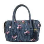 MIU MIU Matelasse Denim Leather 2Way Bag Hand Bag Flower 5BB020 Used