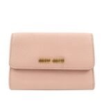 MIU MIU Leather Double Hook Bi-fold Wallet Pink Gold Hardware Used