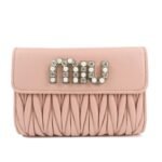 MIU MIU Matelasse Leather Tri-fold Wallet Pink Used