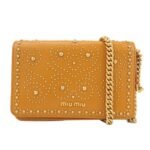 MIU MIU Leather Studs Chain Wallet Shoulder Bag Brown 5BP006 Used