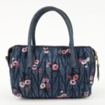 MIU MIU Matelasse Denim Leather 2Way Bag Hand Bag Flower 5BB020 Used - 图片 2