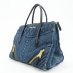 MIU MIU Denim Leather Biker 2Way Tote Bag Blue Black RN1031 Used - 图片 3