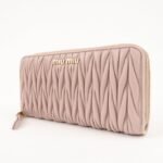 MIU MIU Matelasse Leather Round Zipper Long Wallet Pink Beige Used - 图片 3