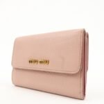 MIU MIU Leather Double Hook Bi-fold Wallet Pink Gold Hardware Used - 图片 3