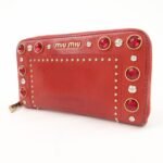 MIU MIU Leather Round Zipper Long Wallet Bijou Studs Red Used - 图片 3