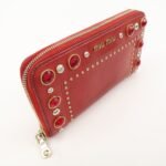 MIU MIU Leather Round Zipper Long Wallet Bijou Studs Red Used - 图片 4