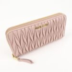 MIU MIU Matelasse Leather Round Zipper Long Wallet Pink Beige Used - 图片 4
