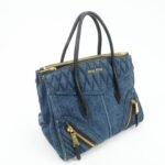 MIU MIU Denim Leather Biker 2Way Tote Bag Blue Black RN1031 Used - 图片 4