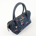 MIU MIU Matelasse Denim Leather 2Way Bag Hand Bag Flower 5BB020 Used - 图片 4