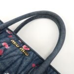 MIU MIU Matelasse Denim Leather 2Way Bag Hand Bag Flower 5BB020 Used - 图片 6