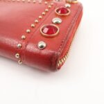 MIU MIU Leather Round Zipper Long Wallet Bijou Studs Red Used - 图片 9