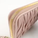 MIU MIU Matelasse Leather Round Zipper Long Wallet Pink Beige Used - 图片 9