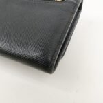 PRADA Saffiano Leather Flap Bi-Fold Long Wallet Black Gold 1MH132 Used - 图片 9