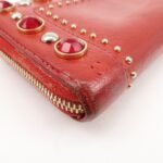 MIU MIU Leather Round Zipper Long Wallet Bijou Studs Red Used - 图片 10