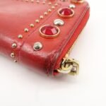MIU MIU Leather Round Zipper Long Wallet Bijou Studs Red Used - 图片 11
