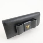 PRADA Saffiano Leather Flap Bi-Fold Long Wallet Black Gold 1MH132 Used - 图片 4
