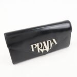 PRADA Leather Bi-Fold Long Wallet Black Silver Hardware 1MH037 Used - 图片 4