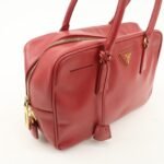 PRADA Triangle Logo Saffiano Leather Boston Bag Hand Bag Red BL0095 Used - 图片 13