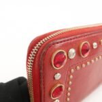 MIU MIU Leather Round Zipper Long Wallet Bijou Studs Red Used - 图片 12