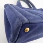 PRADA Logo Canapa Canvas 2Way Tote Bag Hand Bag Navy B2642B Used - 图片 13