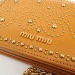MIU MIU Leather Studs Chain Wallet Shoulder Bag Brown 5BP006 Used - 图片 15