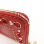 MIU MIU Leather Round Zipper Long Wallet Bijou Studs Red Used - 图片 15