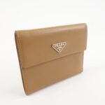 PRADA Triangle Logo Saffiano Leather Trifold Wallet Brown Used - 图片 4