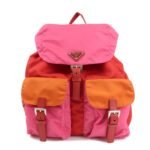 PRADA Triangle Logo Nylon Leather Backpack Ruck Sack Pink B6677 Used