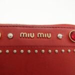 MIU MIU Leather Round Zipper Long Wallet Bijou Studs Red Used - 图片 18