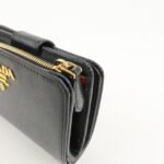 PRADA Saffiano Leather Bi-Fold Wallet Black Red Gold 1ML018 Used - 图片 10