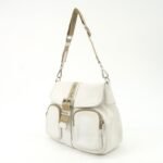 PRADA Triangle Logo Leather Nylon Shoulder Bag White Beige - 图片 3