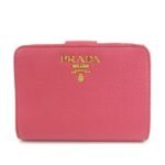 PRADA Logo Leather Bi-Fold Wallet Small Wallet Pink 1ML018 Used