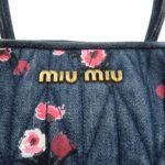 MIU MIU Matelasse Denim Leather 2Way Bag Hand Bag Flower 5BB020 Used - 图片 19