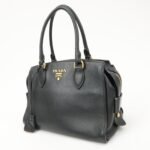 PRADA Leather 2Way Bag Shoulder Hand Bag Black Gold Used - 图片 3