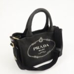 PRADA Canapa Mini Canvas 2Way Hand Bag Tote Bag Black 1BG439 Used - 图片 4