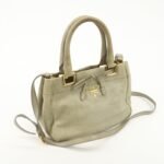 PRADA Logo Ribon Leather 2WAY Tote Bag Hand Bag Beige Gold HDW BN2245 Used - 图片 4