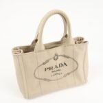 PRADA Logo Canapa Mini Canvas Tote Bag Hand Bag Beige 1BG439 Used - 图片 4
