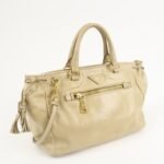 PRADA Triangle Logo VITELLOSHINE Leather 2Way Bag Beige BN1921 - 图片 4