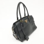PRADA Leather 2Way Bag Shoulder Hand Bag Black Gold Used - 图片 4