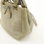 PRADA Logo Ribon Leather 2WAY Tote Bag Hand Bag Beige Gold HDW BN2245 Used - 图片 16