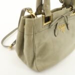 PRADA Logo Ribon Leather 2WAY Tote Bag Hand Bag Beige Gold HDW BN2245 Used - 图片 15