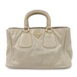 PRADA Triangle Logo Leather 2Way Bag Tote Bag Gray BN2104 Used