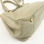 PRADA Logo Ribon Leather 2WAY Tote Bag Hand Bag Beige Gold HDW BN2245 Used - 图片 11