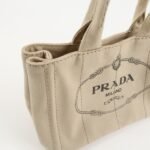 PRADA Logo Canapa Mini Canvas Tote Bag Hand Bag Beige 1BG439 Used - 图片 16