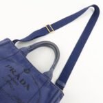 PRADA Logo Canapa Canvas 2Way Tote Bag Hand Bag Navy B2642B Used - 图片 6