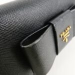 PRADA Saffiano Leather Flap Bi-Fold Long Wallet Black Gold 1MH132 Used - 图片 12
