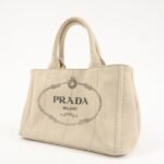 PRADA Logo Canapa Mini Canvas Tote Bag Hand Bag Beige 1BG439 Used - 图片 3