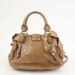 MIU MIU Leather Side Ribbon 2Way Bag Hand Bag Beige Gold - 图片 2