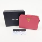 PRADA Logo Leather Bi-Fold Wallet Small Wallet Pink 1ML018 Used - 图片 24