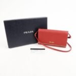 PRADA Saffiano Leather Shoulder Long Wallet Red 1M1437 - 图片 24